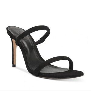 Schutz Black Taliah Slip On Double Strap Velvet Leather Heels 8